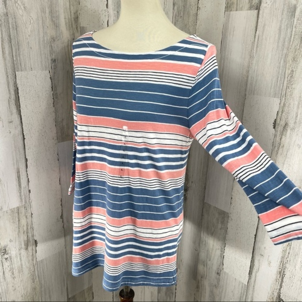 LOFT Women’s New With Tag Blue Stripe Scoop Boat Neck Long Sleeve Tee Blouse L